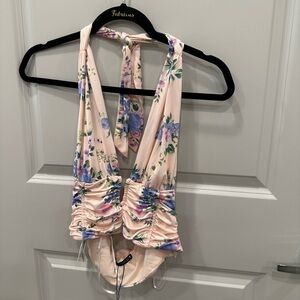 Zara Floral Crop Top Womens Sz M Floral Pink New With Tags